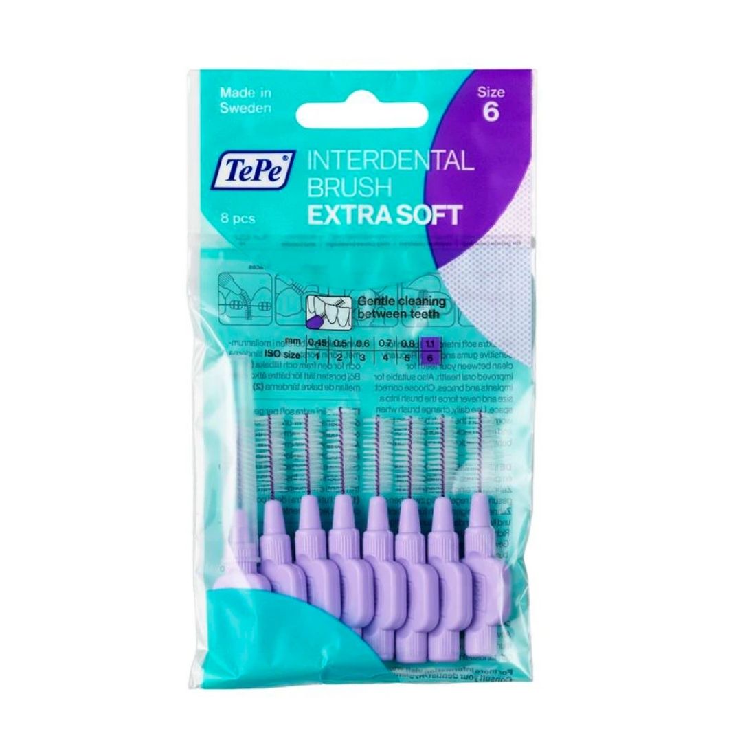 1.1 MM TePe Extra Arayüz Fırçası MOR (8′li paket)